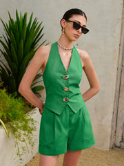 Elegantes Halter-Top & High-Waist Shorts Set – Sommer Co-ord
