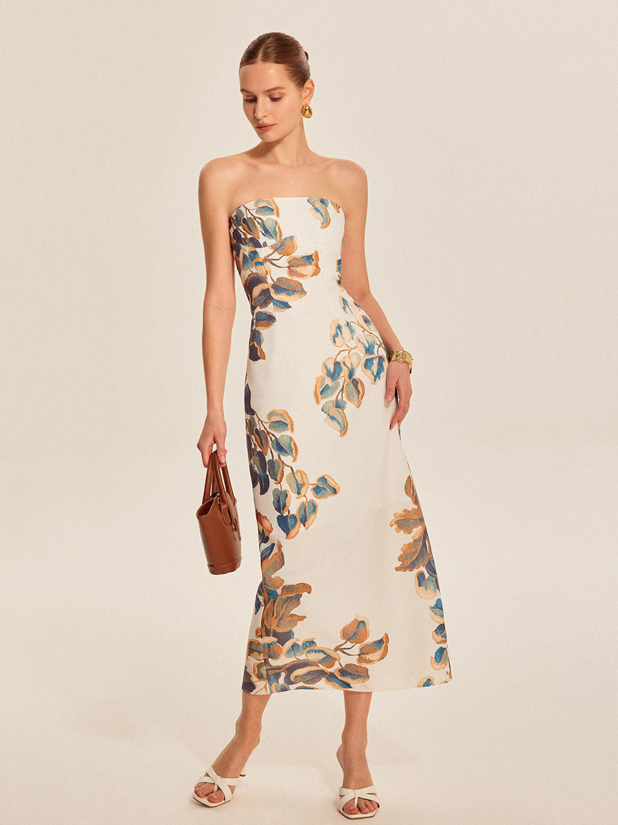 Schulterfreies Maxikleid mit Blumenmuster – Elegantes Sommerkleid