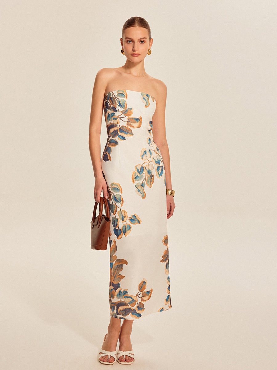 Schulterfreies Maxikleid mit Blumenmuster – Elegantes Sommerkleid