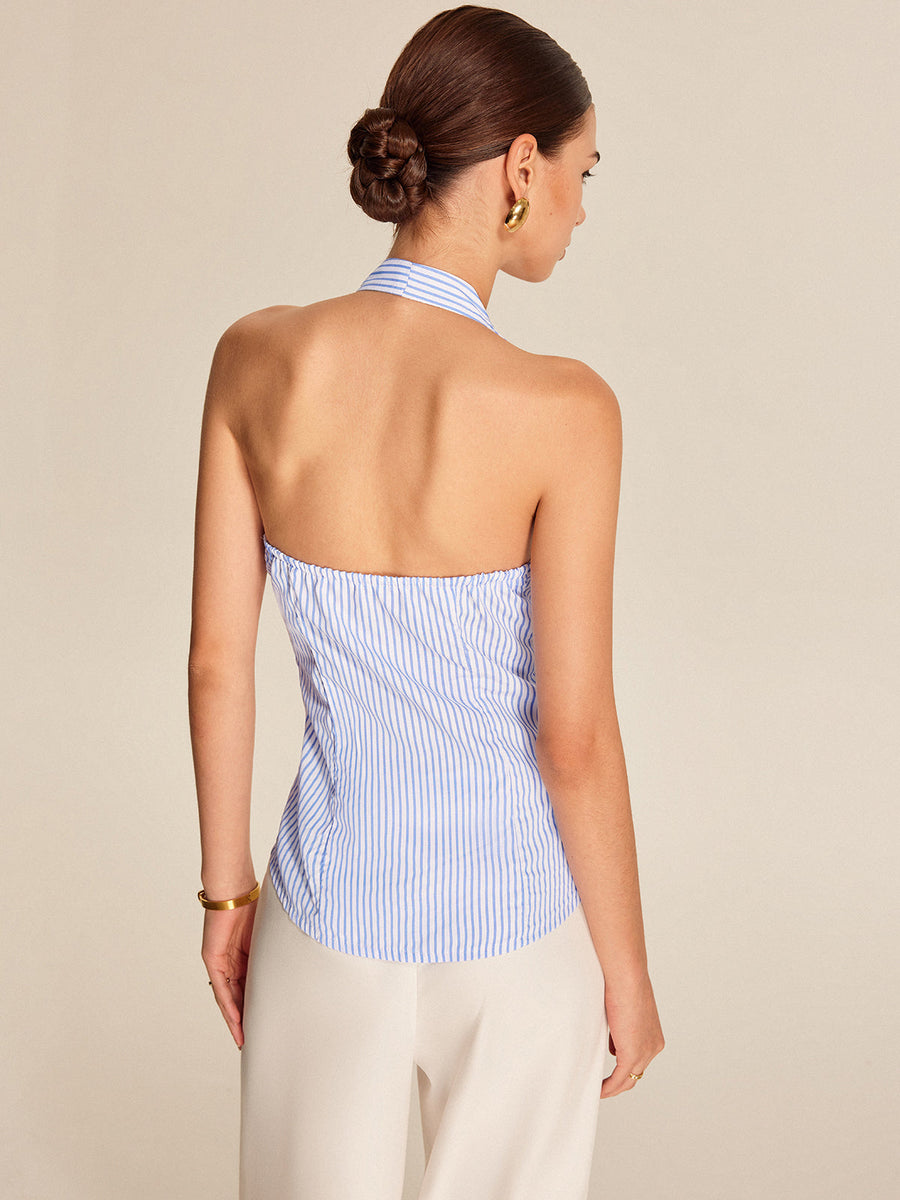 Gestreiftes Neckholder Top Damen – Sommer Crop Top mit V-Ausschnitt