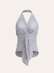 Gestreiftes Neckholder Top Damen – Sommer Crop Top mit V-Ausschnitt