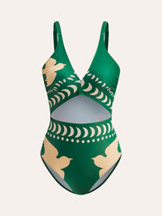 Eleganter Einteiler Badeanzug mit Vogelmuster & schmeichelnden Cutouts – High Waist Bademode