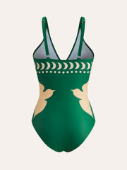 Eleganter Einteiler Badeanzug mit Vogelmuster & schmeichelnden Cutouts – High Waist Bademode