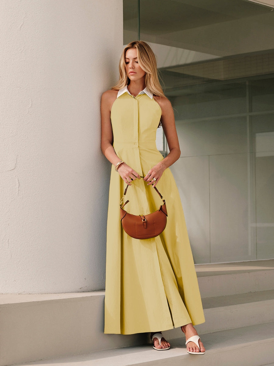 Ärmelloses Maxi-Hemdblusenkleid mit Knöpfen