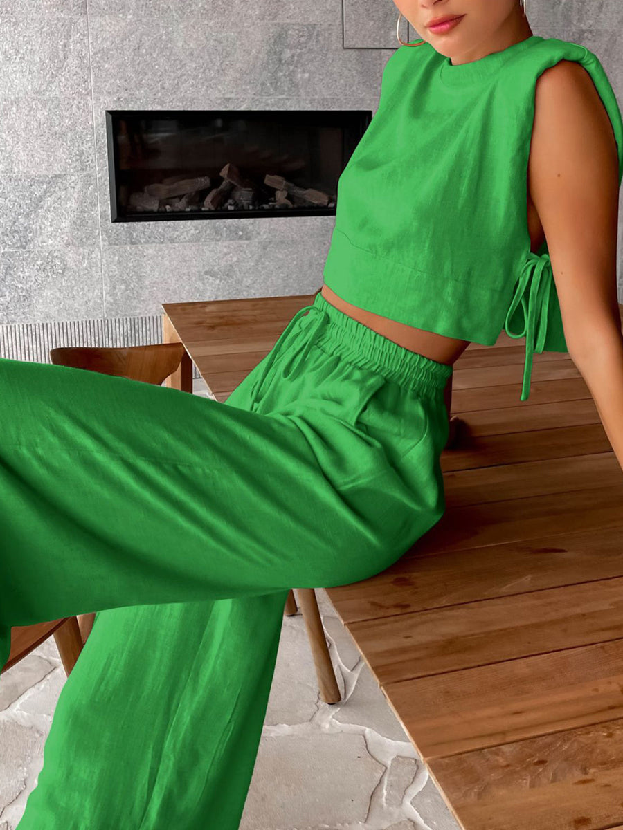 Damen Leinenhose mit weitem Bein – High-Waist, Sommerlook