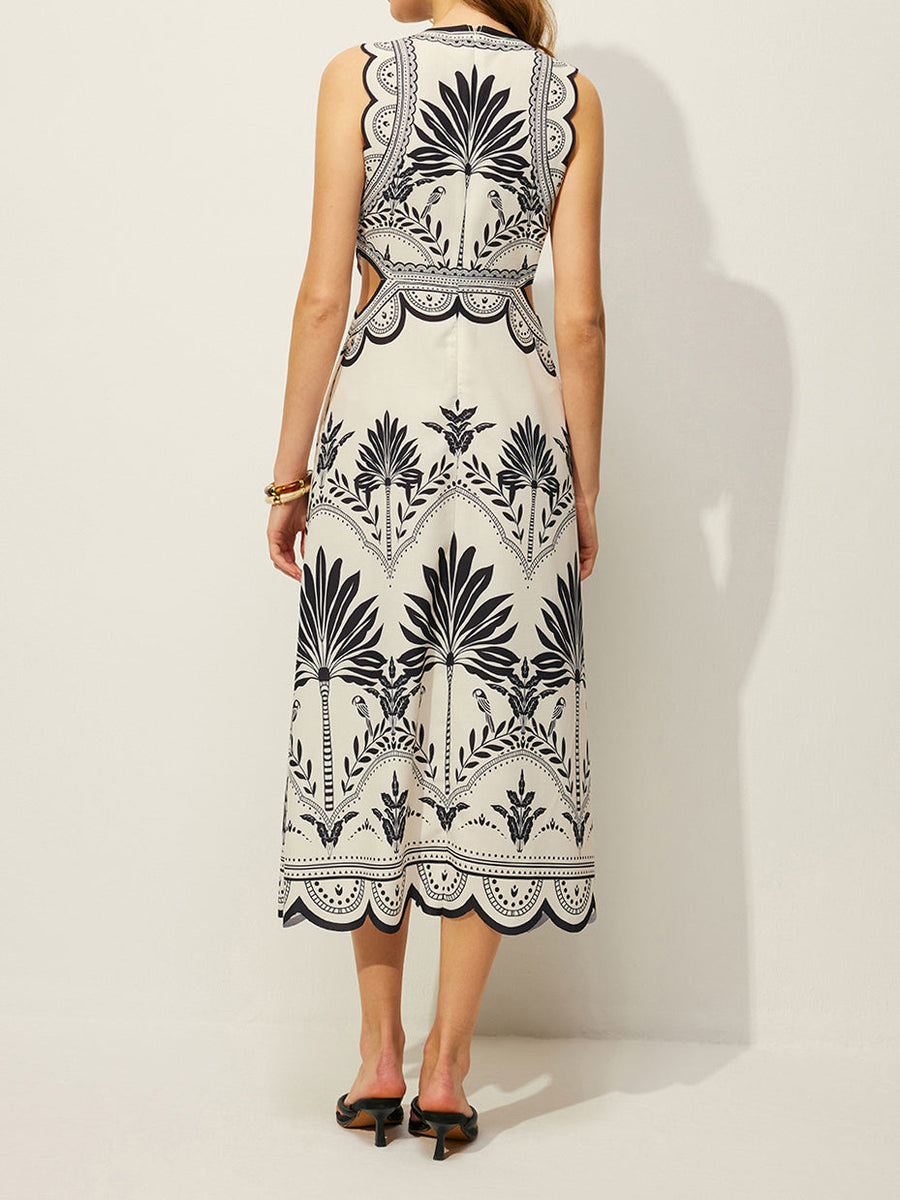 Boho Maxikleid mit Blumenmuster und Cut-Outs – Ärmelloses Sommerkleid