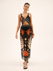 Maxi Mesh Rock mit Vogelprint – Leichtes Strand-Cover-Up