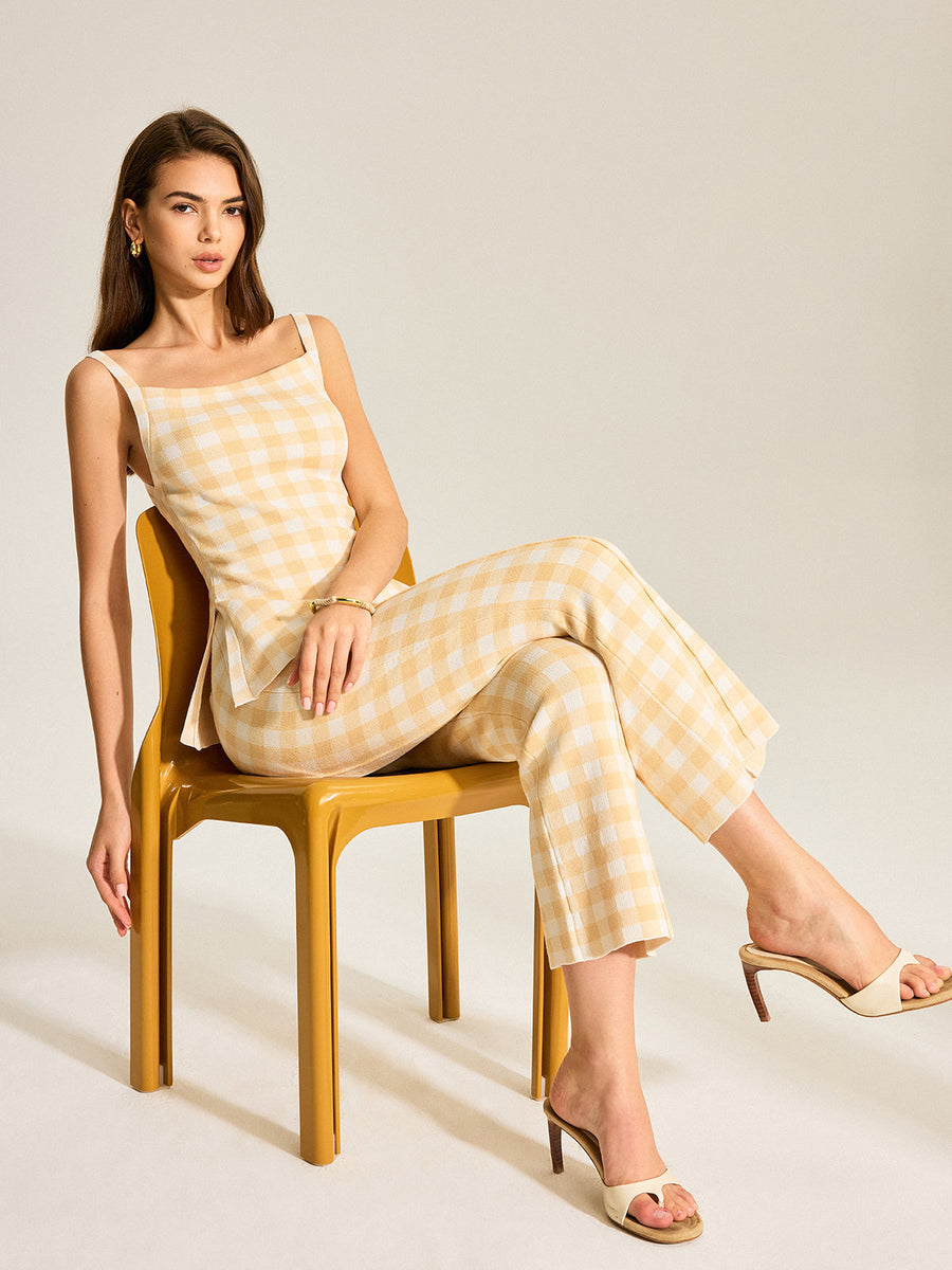 Gingham Zweiteiler aus Leinenmischung – Damen Sommer-Outfit