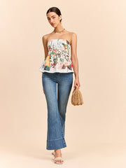 Schulterfreies Blumen-Peplum-Top mit Gürtel – Sommerbluse