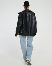 Übergroße, lockere Damen-Lederjacke