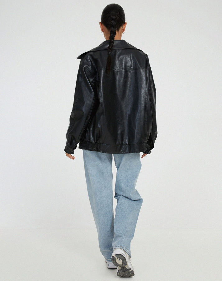 Übergroße, lockere Damen-Lederjacke