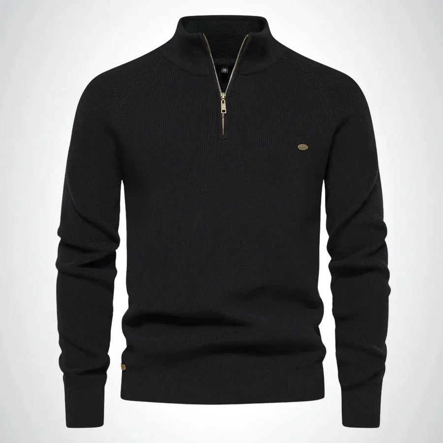 Klassischer Herrenpullover Mit Halbem Reißverschluss | Stehkragen