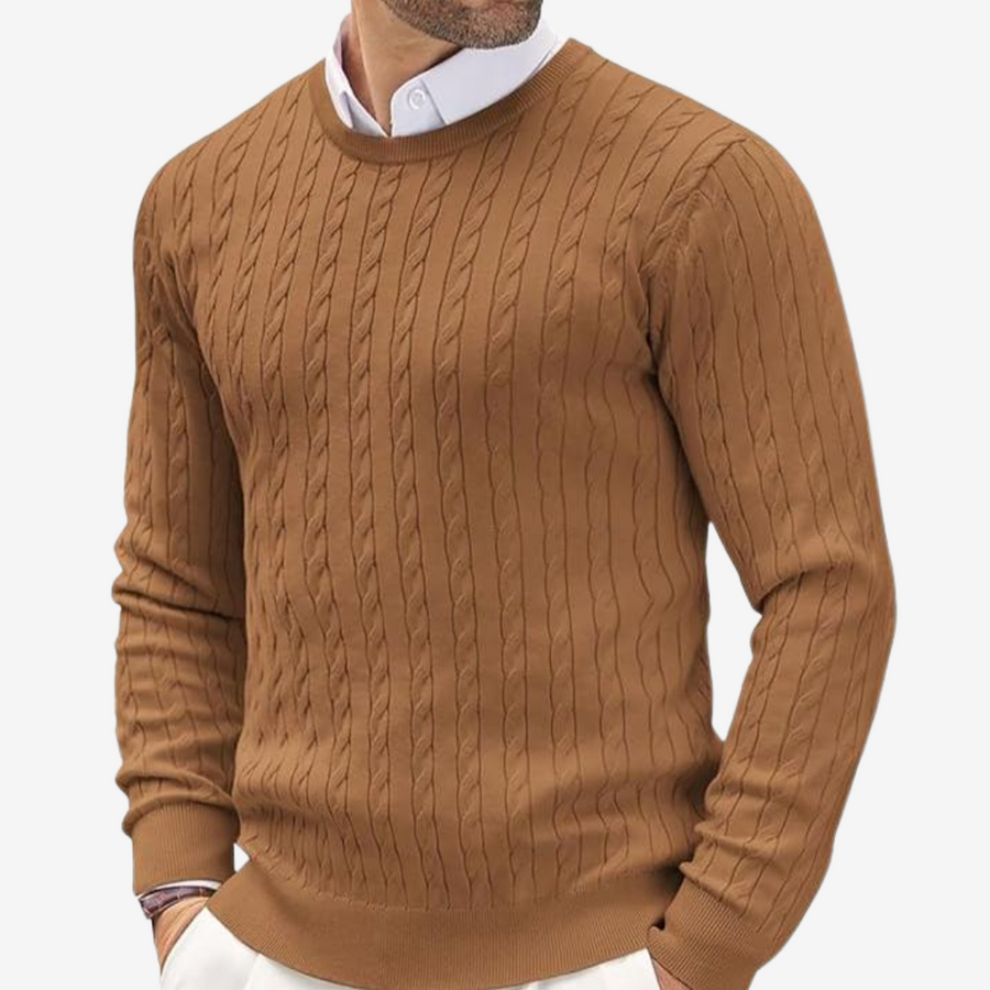 Florian | Herren Frühling Rundhals Strickpullover mit Zopfmuster