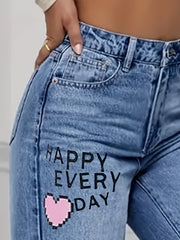 Baggy Jeans Damen | Herz-Graffiti-Print & Wide-Leg Streetstyle