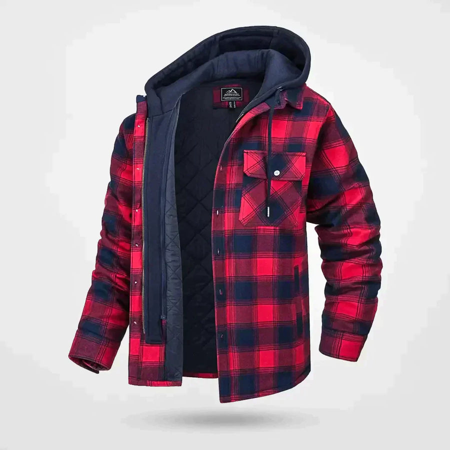 Herren Kapuzen Winterjacke | Kariertes Muster