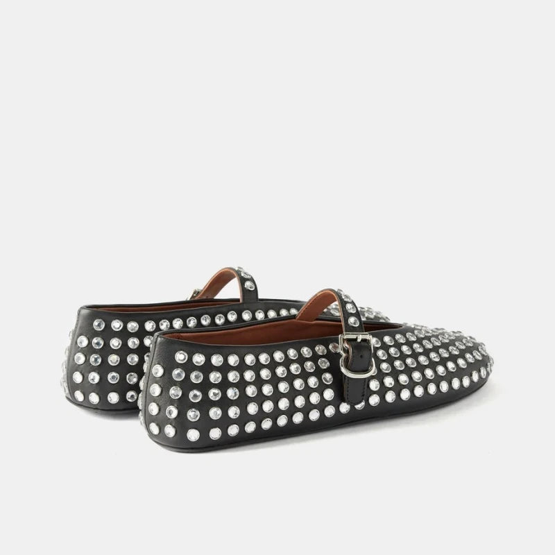 Ballerinas Damen Leder Kristallverziert mit Riemen