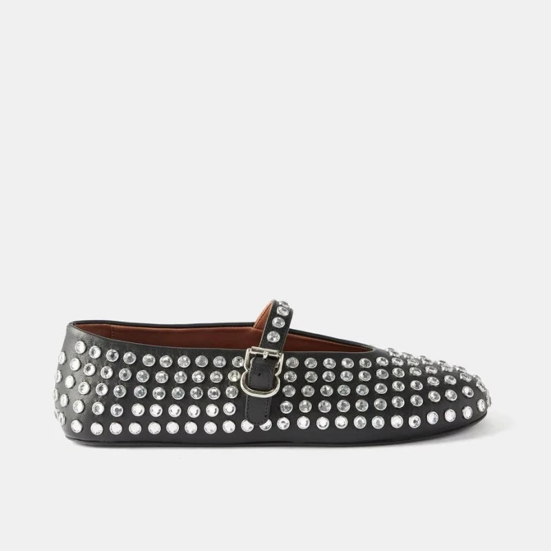 Ballerinas Damen Leder Kristallverziert mit Riemen