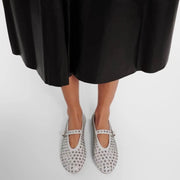 Ballerinas Damen Leder Kristallverziert mit Riemen