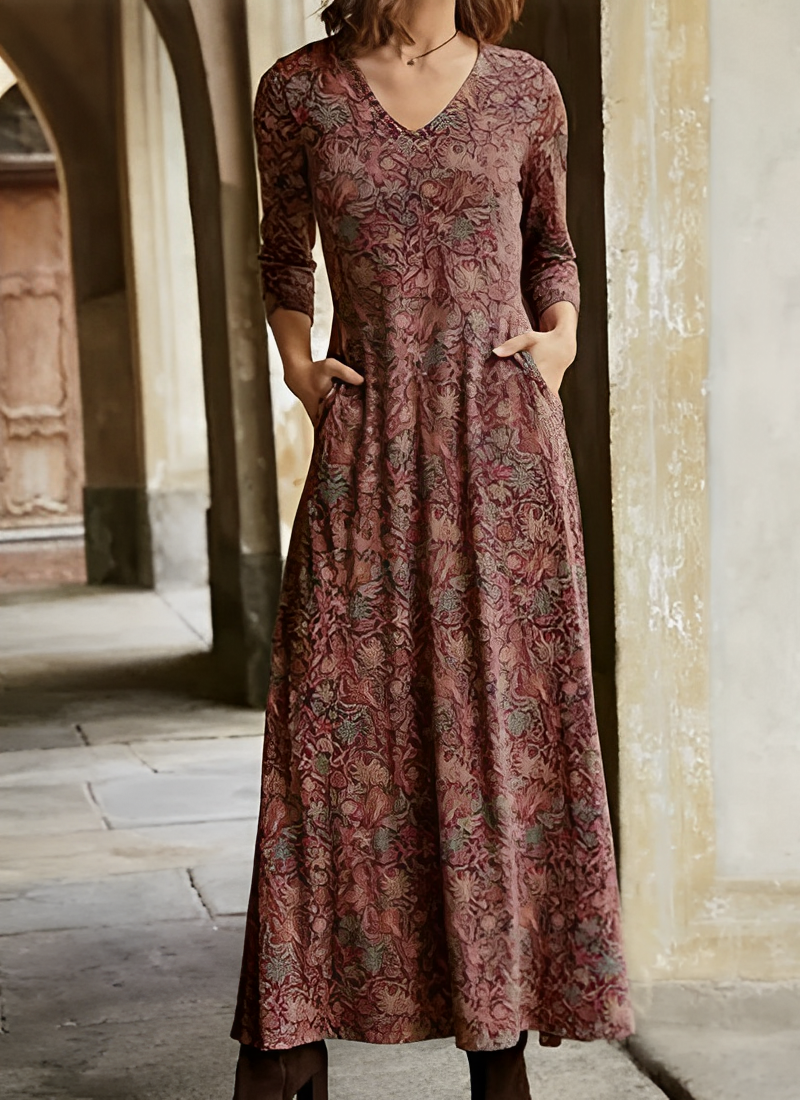 Emma | Stilvolles Maxikleid mit Retro-Muster
