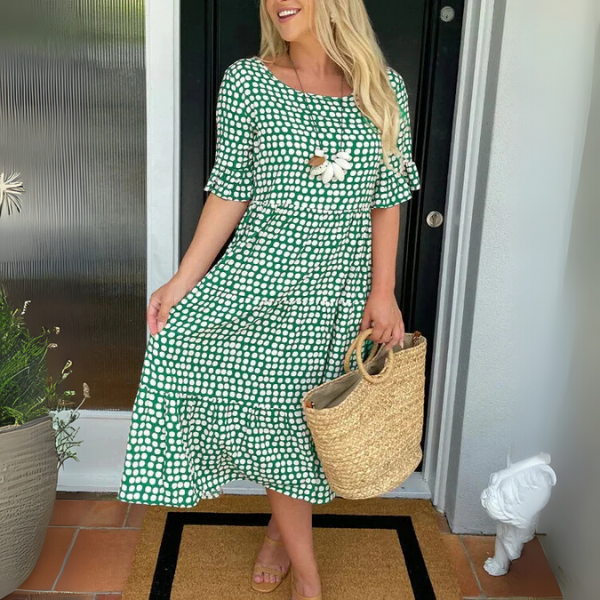 Midi-Kleid für Damen mit Stufenschnitt und kurzen Ärmeln