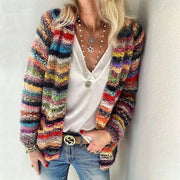 Bunte Strickjacke für Damen – Warmer, modischer Cardigan mit Streifenmuster