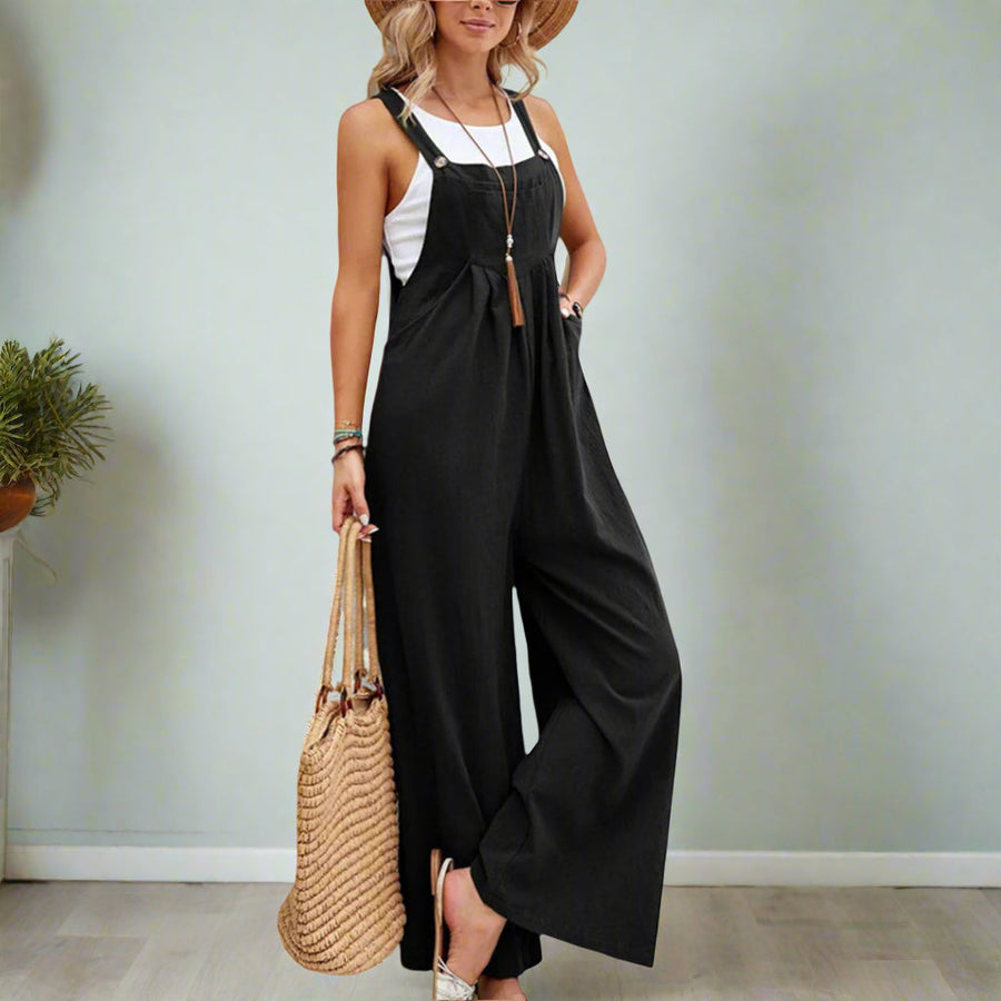 Marie | Damen Baumwoll-Leinen Jumpsuit – Ärmellos & Weit