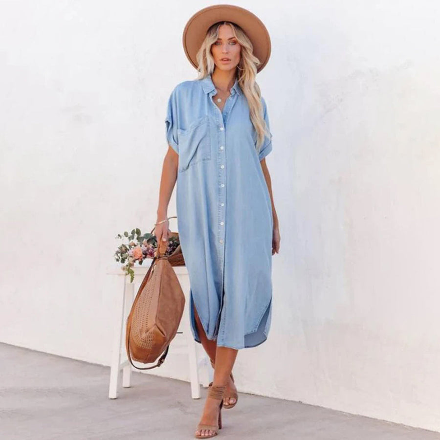 Heidi-Mode | Elegantes und Atmungsaktives Blaues Lockeres Kleid für Damen