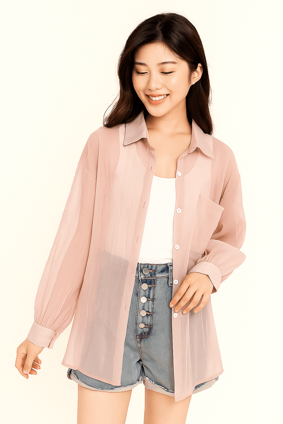 Bluse mit Knopfleiste und Brusttasche Damen | Lockerer Schnitt & Pflegeleichter Look