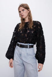 Sommer Top Damen | 3D Blumenapplikation & Festliches Design