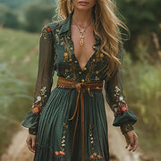 V Ausschnitt Kleid Damen | Blumenstickerei & Romantischer Boho-Maxi-Stil