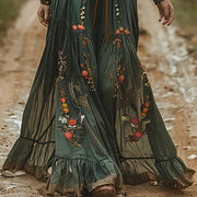 V Ausschnitt Kleid Damen | Blumenstickerei & Romantischer Boho-Maxi-Stil