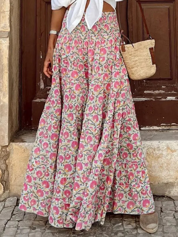 Boho Maxirock mit lebhaftem Blumendruck