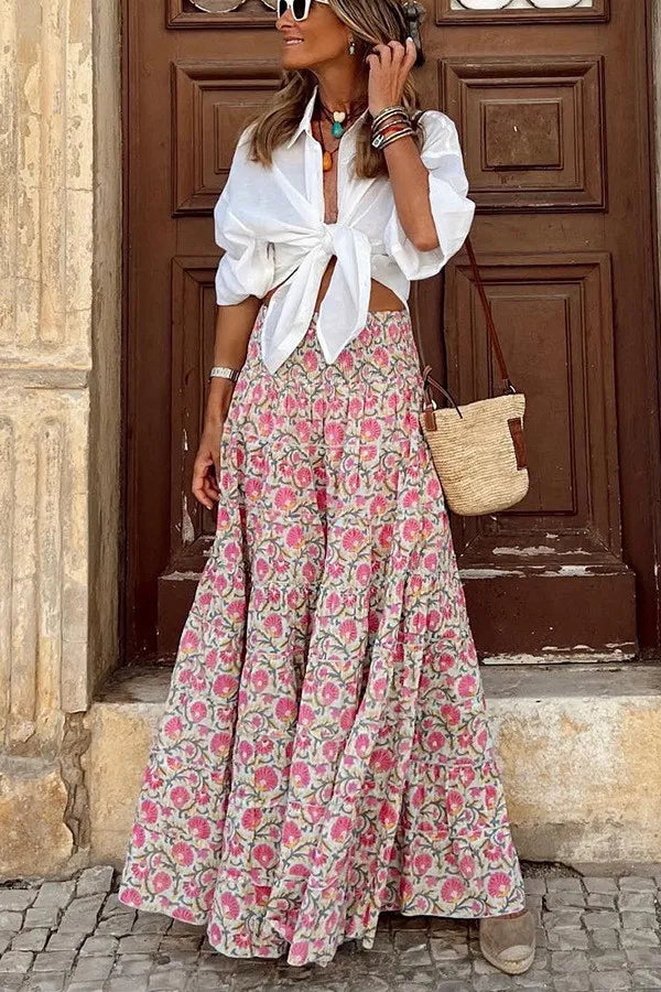 Boho Maxirock mit lebhaftem Blumendruck