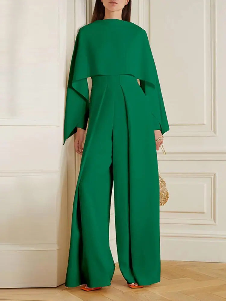 Heidi - Jumpsuit in Unifarbe mit weitem Bein