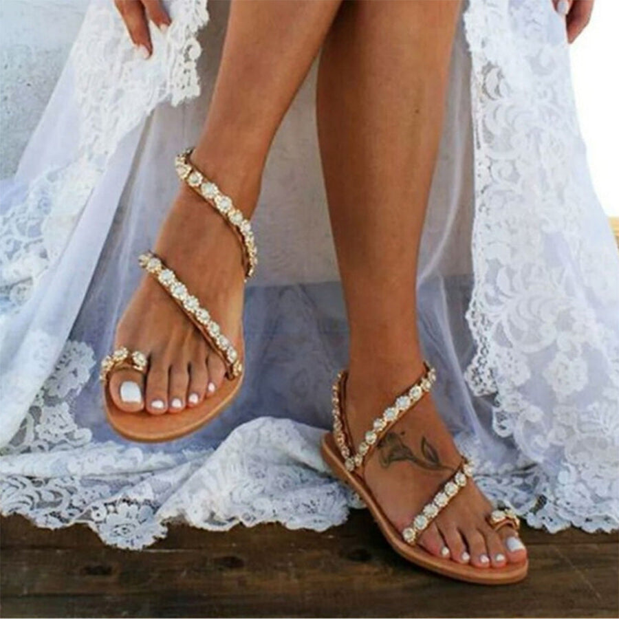 Damen Sandalen – Boho Stil – Mit Perlen & Spitze – Sommerdesign