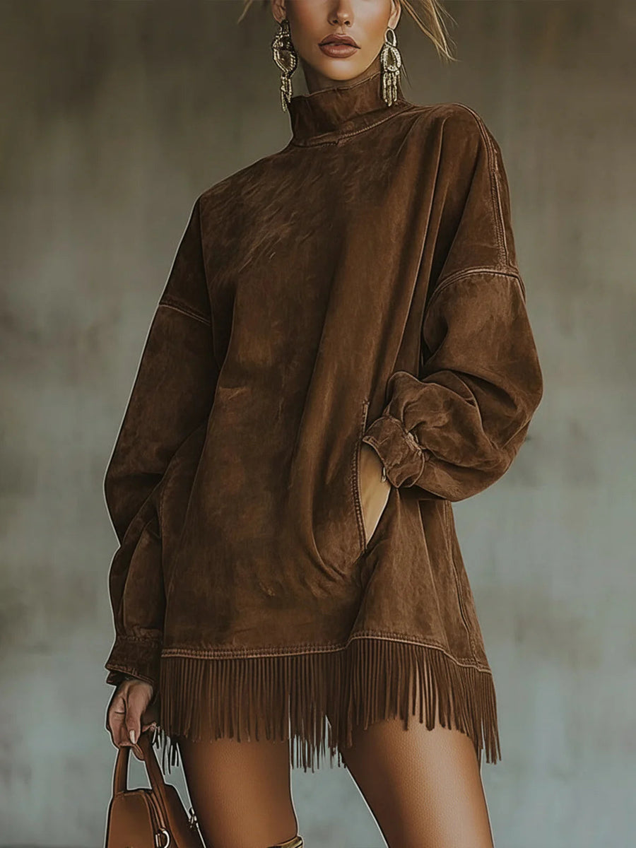 Alfhild™ - Langärmeliges Minikleid mit Fransen