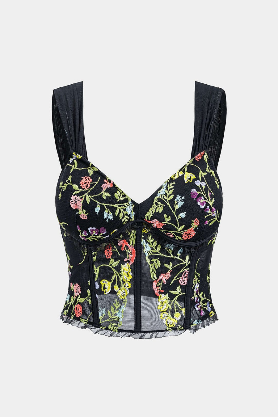 Amy | Korsett-Top mit floraler Stickerei & Mesh