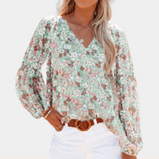 Damenbluse – Baumwollmix – Blumenmuster – Puffärmel – Sommerdesign