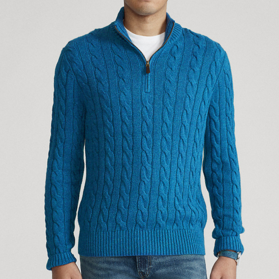 Heinrich | Herren Frühling Viertelzip Strickpullover mit Zopfmuster