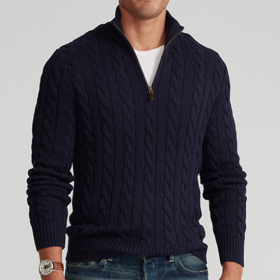Heinrich | Herren Frühling Viertelzip Strickpullover mit Zopfmuster
