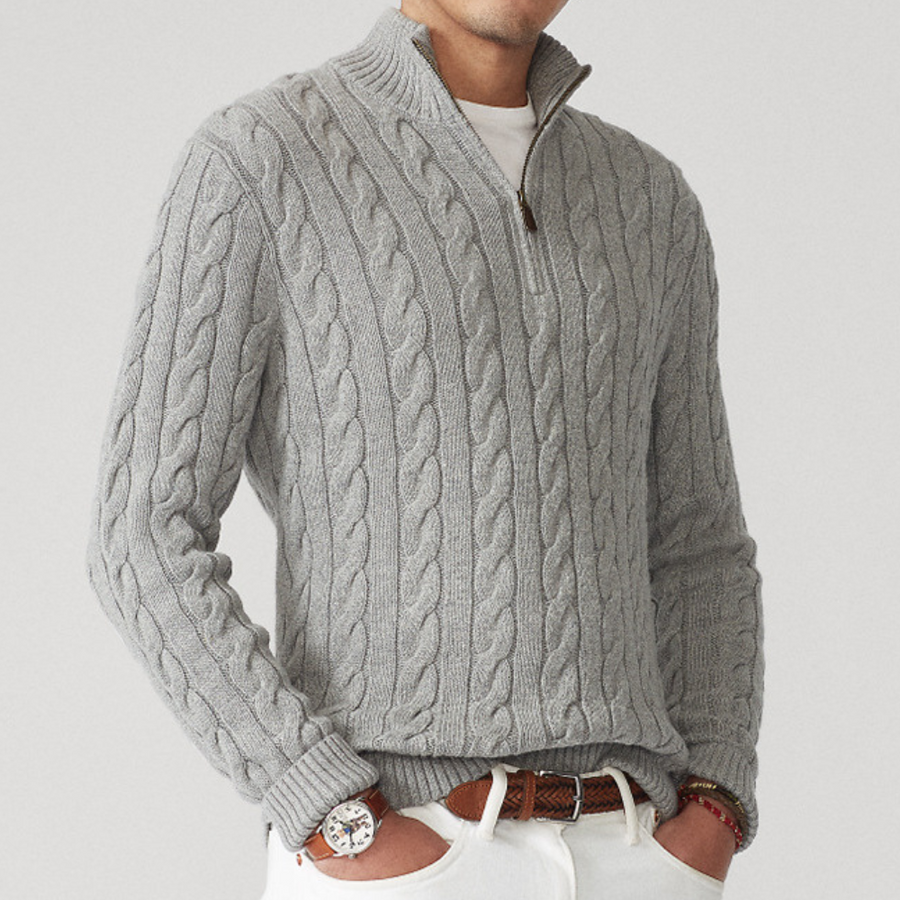 Heinrich | Herren Frühling Viertelzip Strickpullover mit Zopfmuster