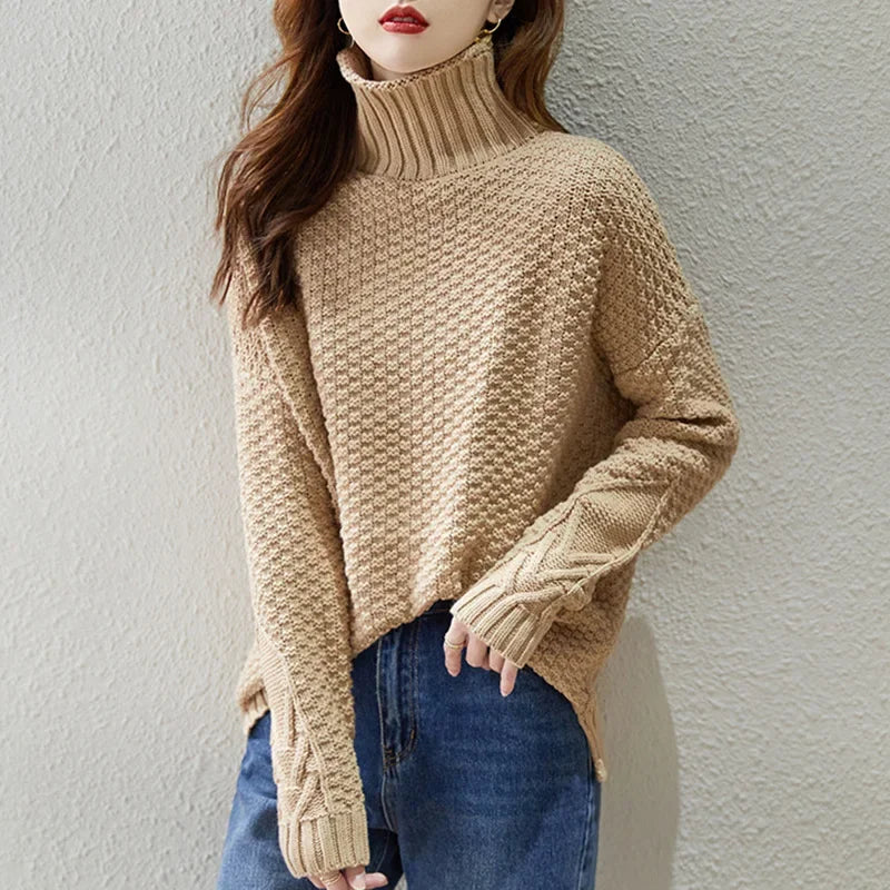 Carolin | Damen High-Neck Grobstrickpullover