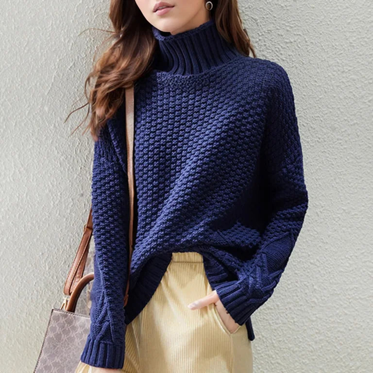 Carolin | Damen High-Neck Grobstrickpullover