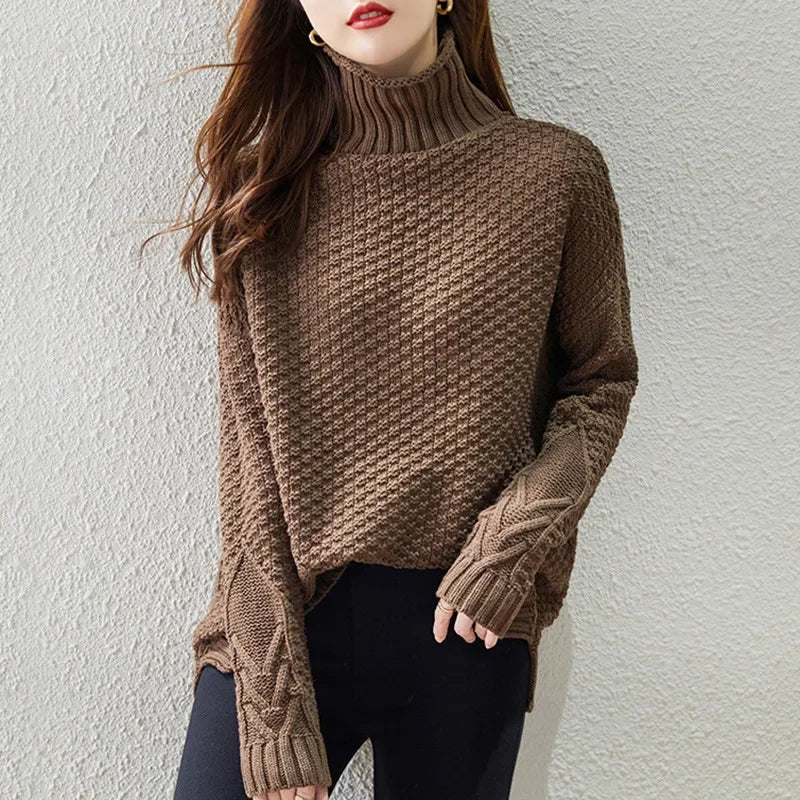 Carolin | Damen High-Neck Grobstrickpullover