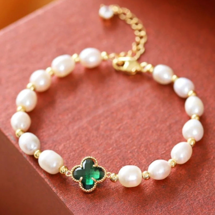 Smaragd Kleeblatt Perlenarmband