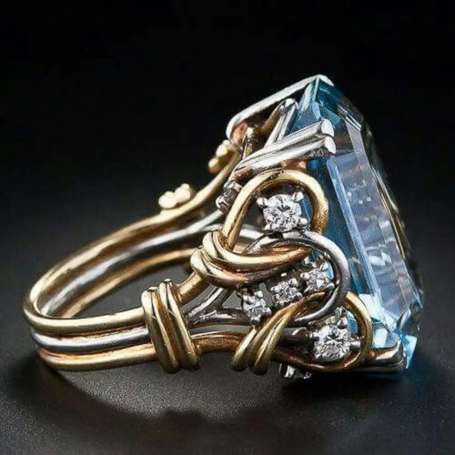 Vintage blaue Zirkonia geschichteter Goldring