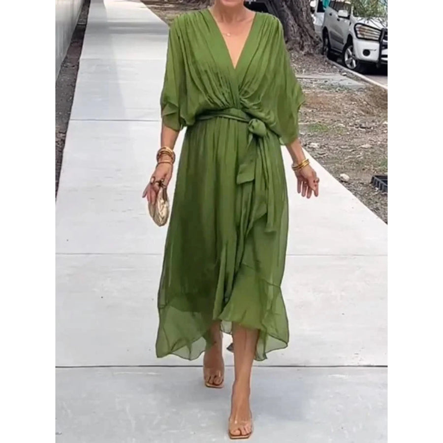 Camila Damen-Midikleid mit V-Ausschnitt und Gürtel