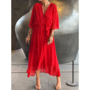 Camila Damen-Midikleid mit V-Ausschnitt und Gürtel