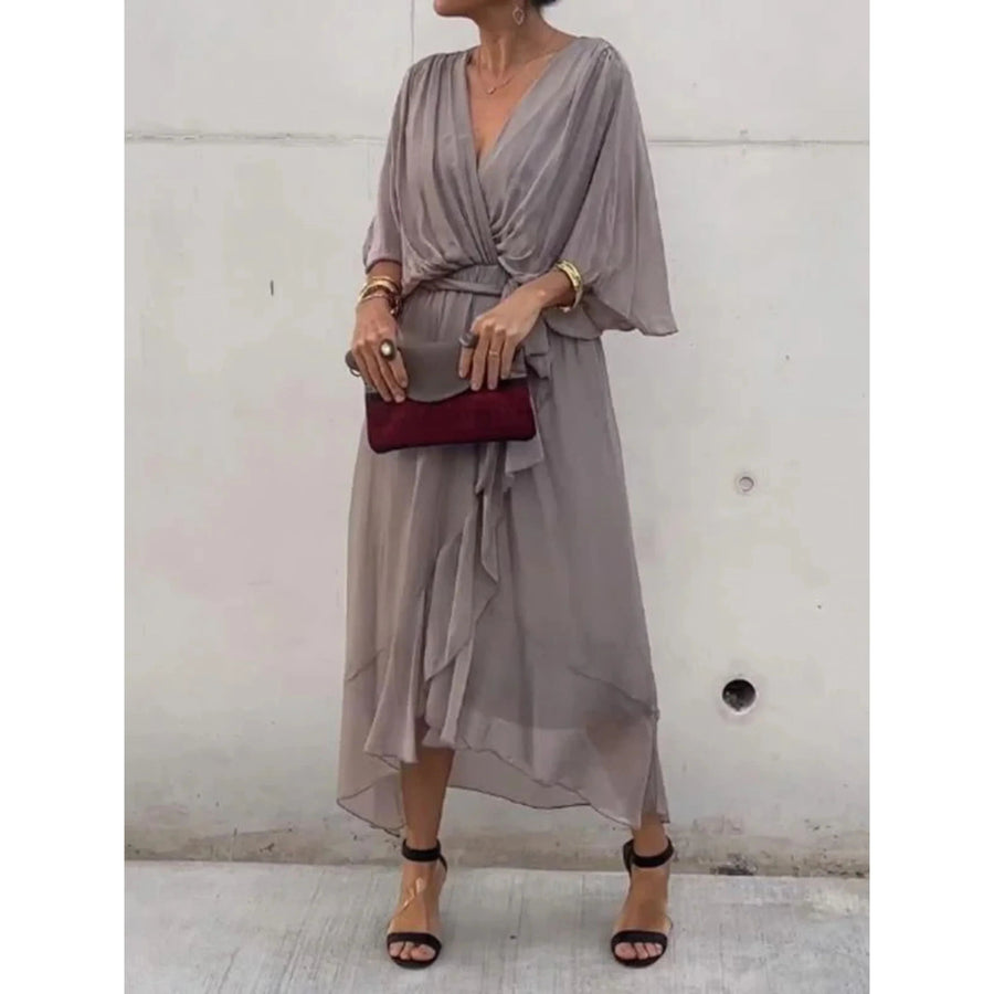 Camila Damen-Midikleid mit V-Ausschnitt und Gürtel