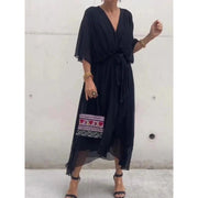 Camila Damen-Midikleid mit V-Ausschnitt und Gürtel